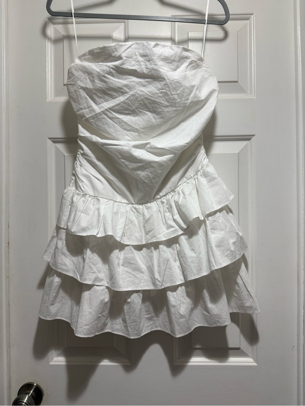 White Strapless Ruffled Mini Dress